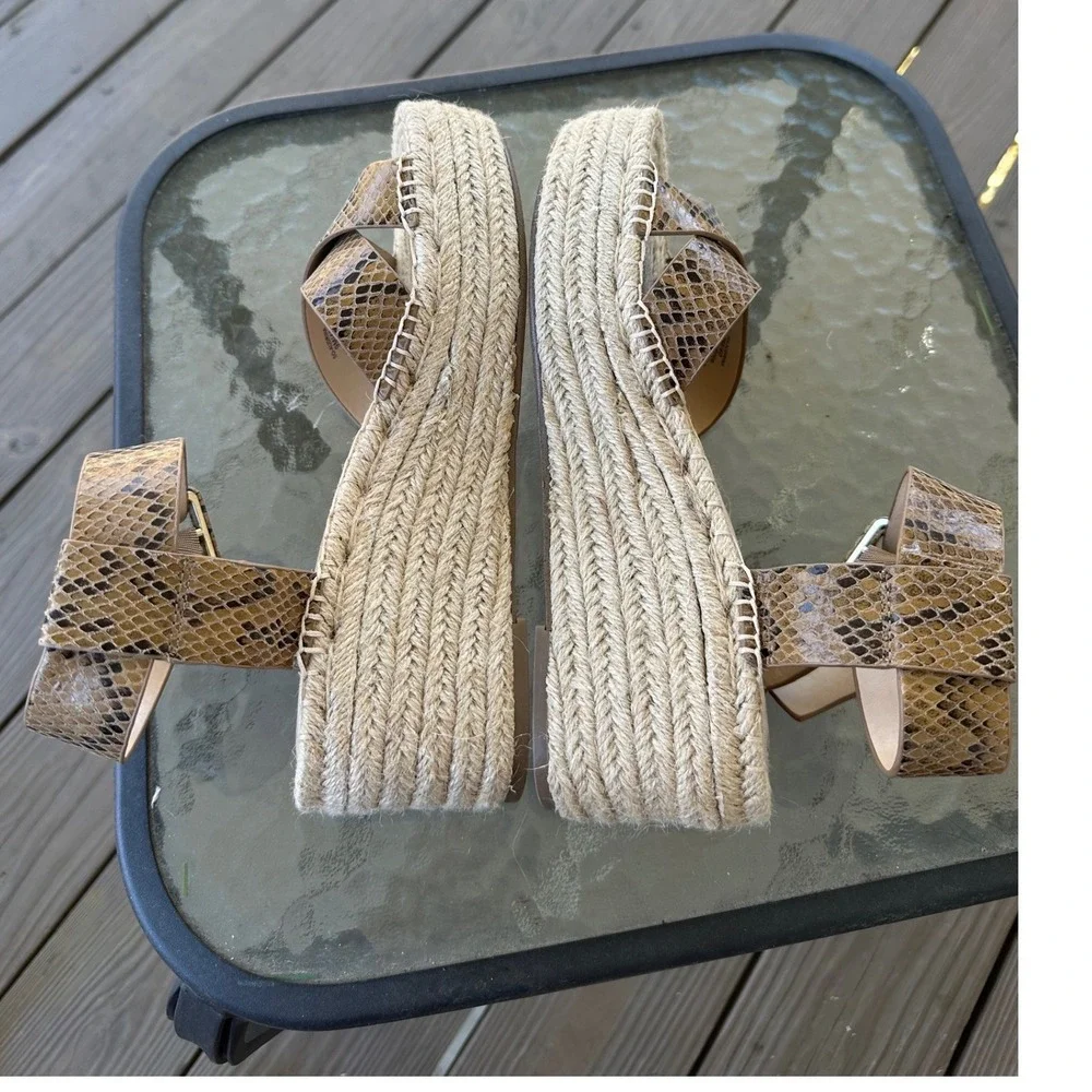 Sole Society Audrina Snakeskin Espadrille‎ Wedge Sandals Brown Womens 9M